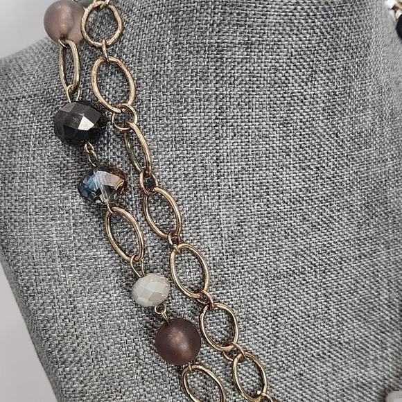 Chunky Beaded Statement Necklace in Bronze, Black & Mocha – 18" Drop - Picture 4 of 9